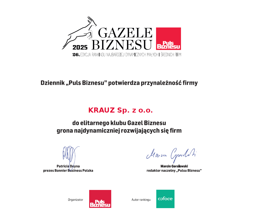 Krauz sp. z o.o. w rankingu Gazele Biznesu 2025 – 26. edycja